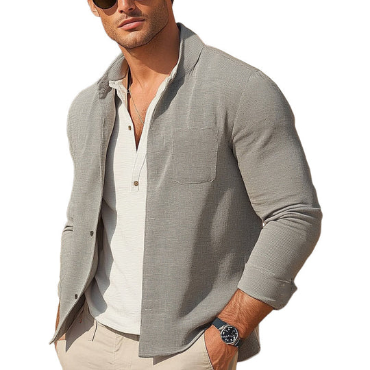 Men's Spring and Summer Thin Gray Texture Casual Shirt DTT25061217