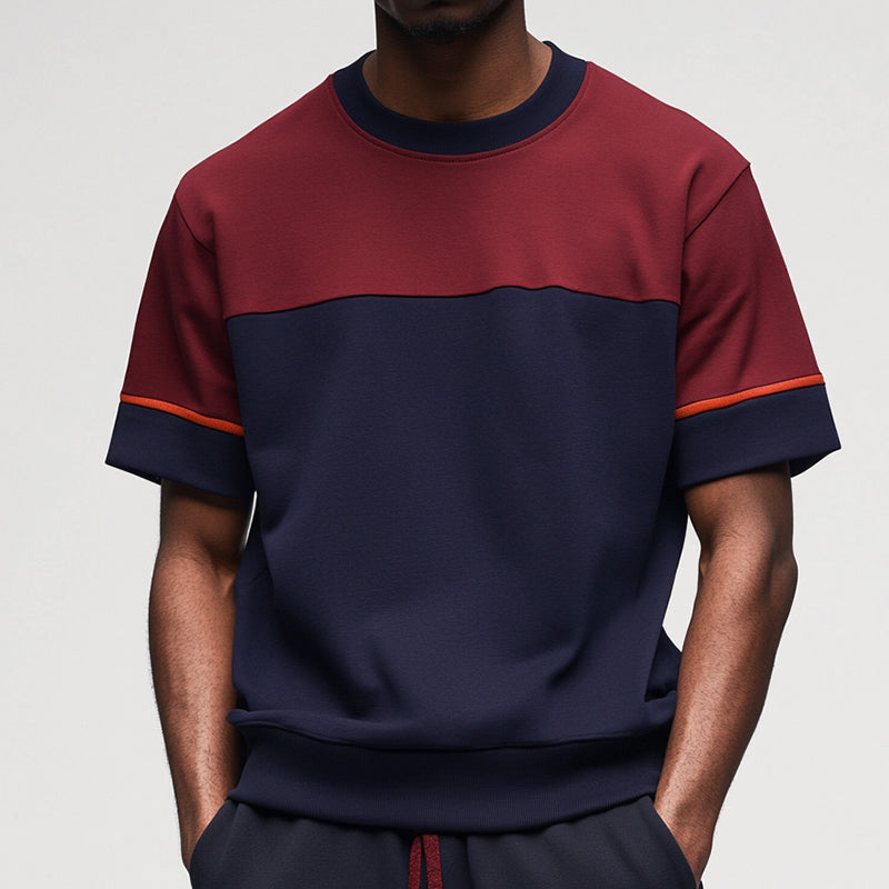 Men's Retro Casual Colorblock Round Neck Short Sleeve T-Shirt 9928621916344