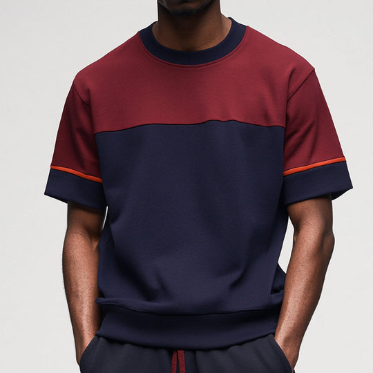 Men's Retro Casual Colorblock Round Neck Short Sleeve T-Shirt 9928621916344
