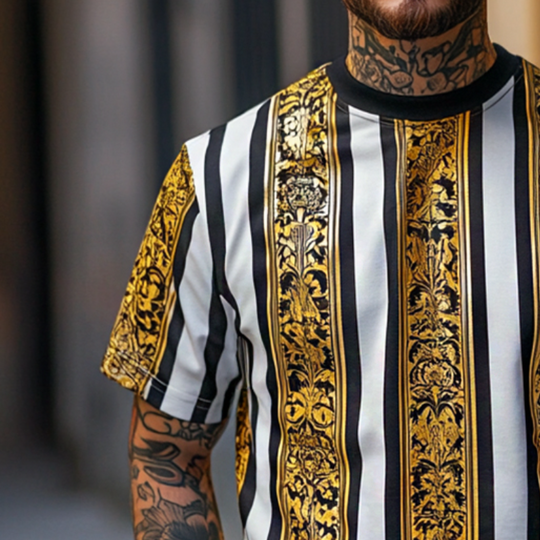 Men's Retro Casual Baroque Printed Round Neck Short Sleeve T-Shirt 9928620638392