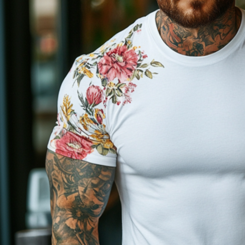 Men's Retro Casual Floral Print Round Neck Short Sleeve T-Shirt 9928620769464