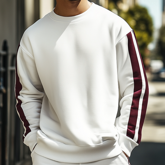 Men's Retro Casual Striped Crew Neck Sweatshirt Shorts Two-Piece Set 9928621228216