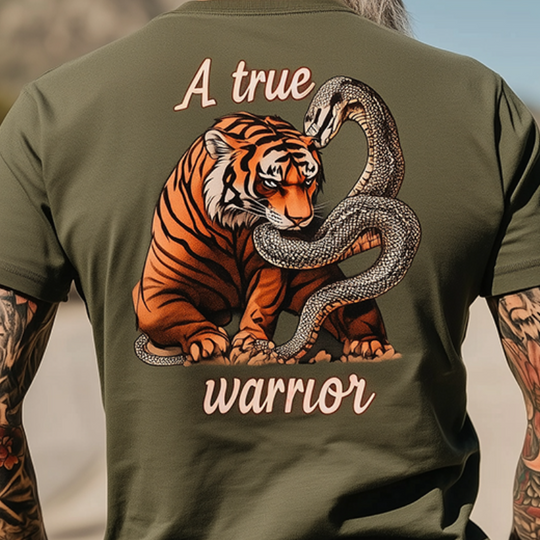 Men's retro casual A true warrior print round neck short sleeve T-shirt 9928622014648