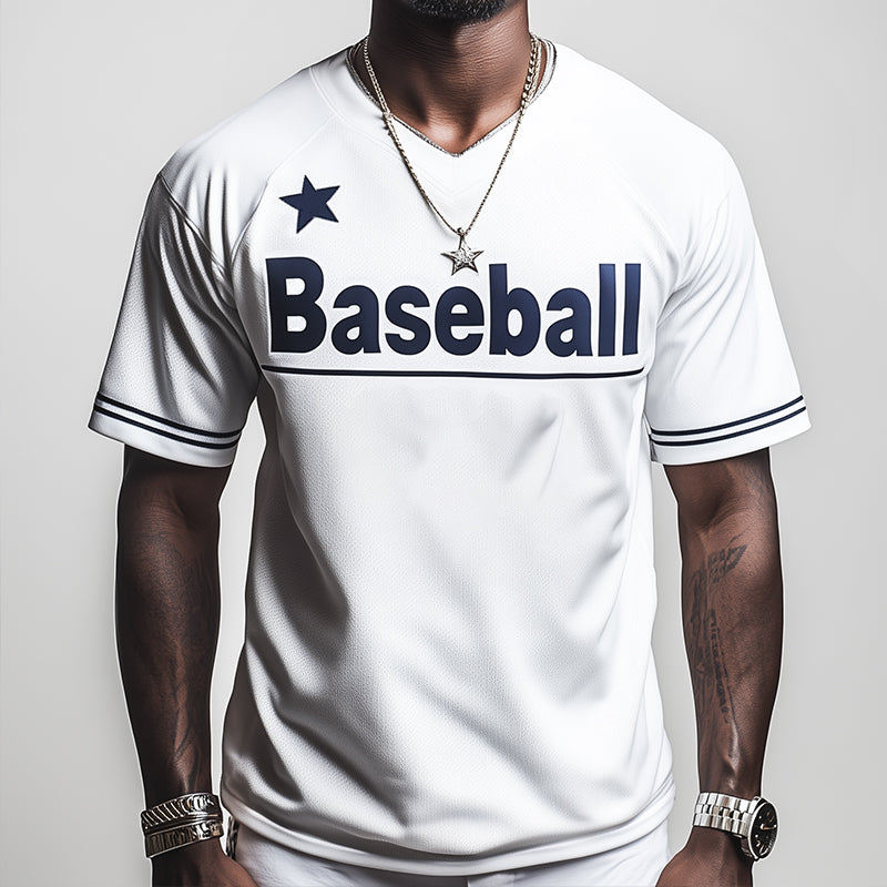 Men's Retro Casual Baseball Printed Round Neck Short Sleeve T-Shirt 9928622604472