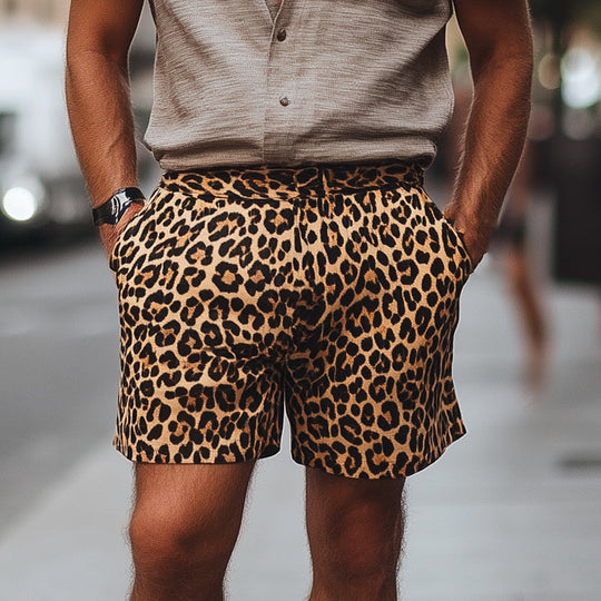 Men's Summer Retro Leopard Print Casual Short Pants 9930002956472