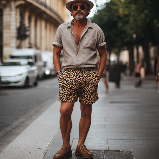 Men's Summer Retro Leopard Print Casual Short Pants 9930002956472