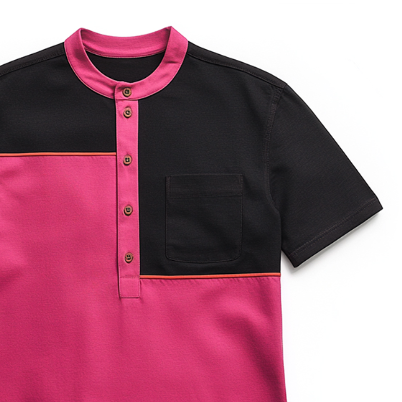 Men's Retro Casual Colorblock Henley Collar Short Sleeve T-Shirt 9930001809592