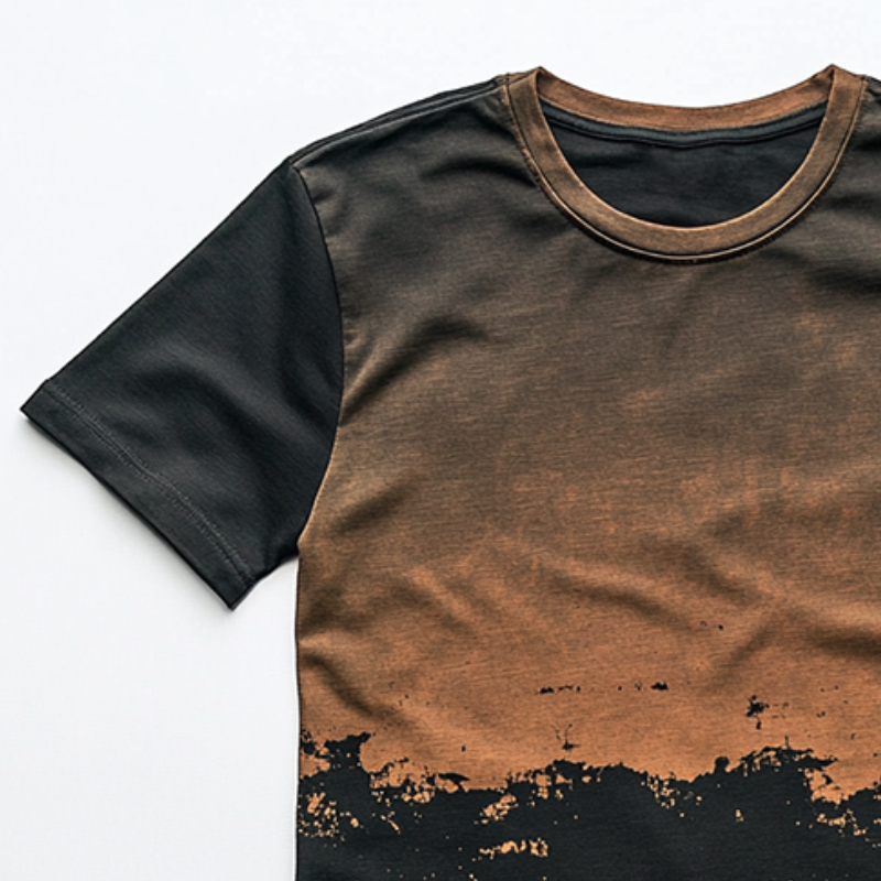 Men's Retro Casual Gradient Printed Round Neck Short Sleeve T-Shirt 9930001973432