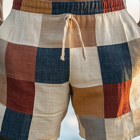 Men's Morandi Color Block Print Shorts 9930002759864