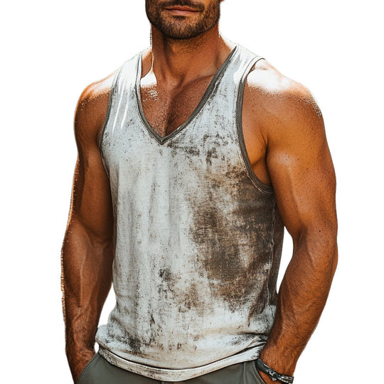 Men's Skin-friendly Breathable V-neck Retro Printed Tank Top 9929999941816