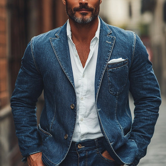 Men's Spring and Autumn Business Distressed Denim Blazer 9934844035256