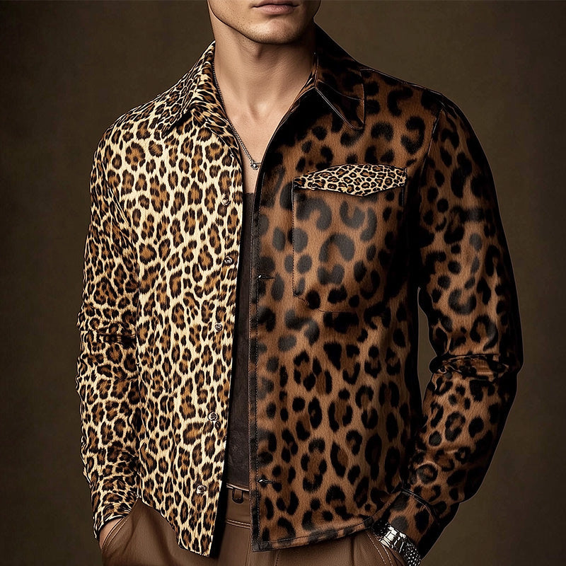 Men's Spring Fashion Leopard Print Light Leather Jacket 9934839447736