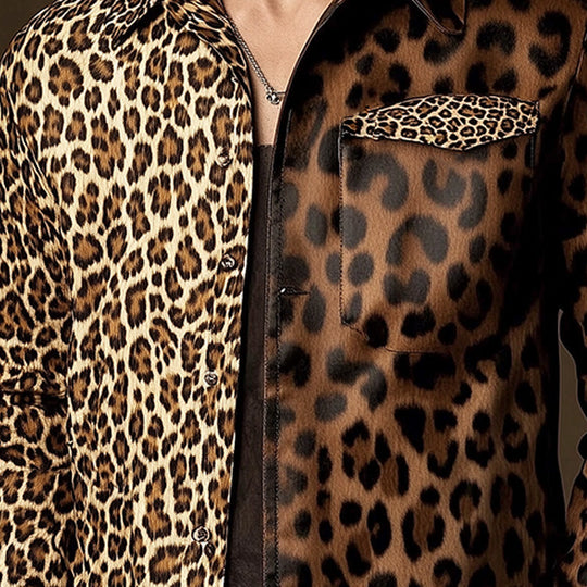 Men's Spring Fashion Leopard Print Light Leather Jacket 9934839447736