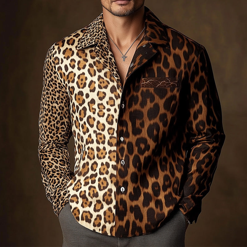 Men's Leopard Print Vintage Western Long Sleeve Shirt 9934839709880
