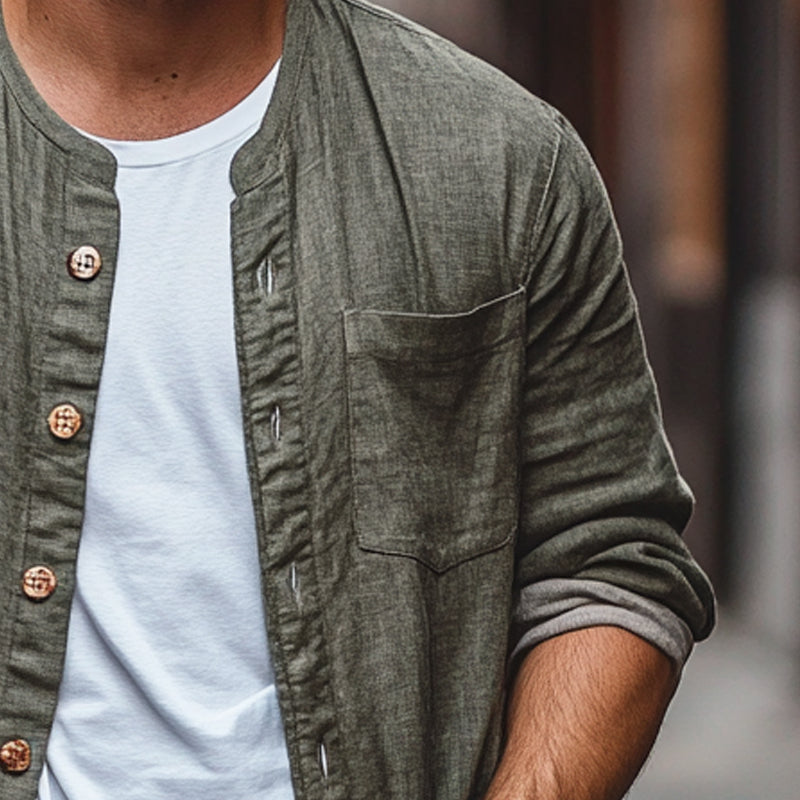 Men's Cotton And Linen Single-Breasted Long-Sleeved Loose Shirt DTT25061112