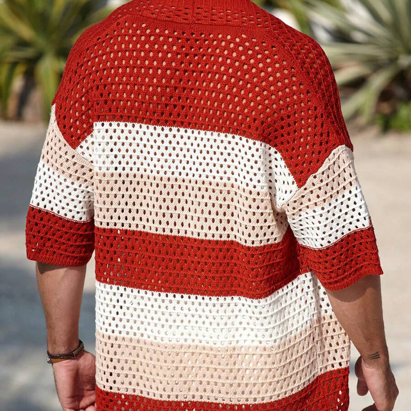 Men's Striped Short Sleeve Knit Cardigan 9942359244984