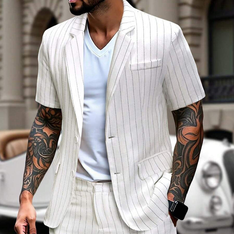 Men's Cotton And Linen Striped Thin Casual Blazer 9940336771256