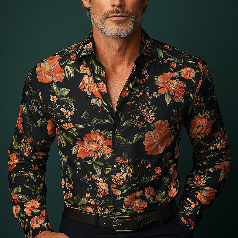 Men's Vintage Western Print Long Sleeve Shirt 9940333625528