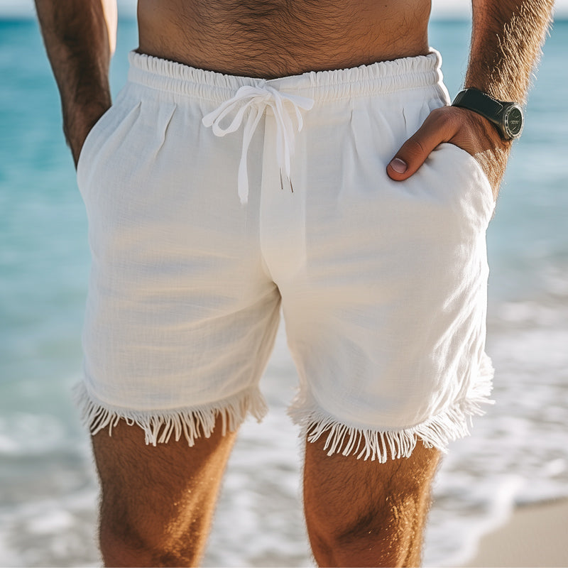 Men's Solid Color Basic Cotton And Linen Skin-Friendly Breathable Shorts 9942354919608