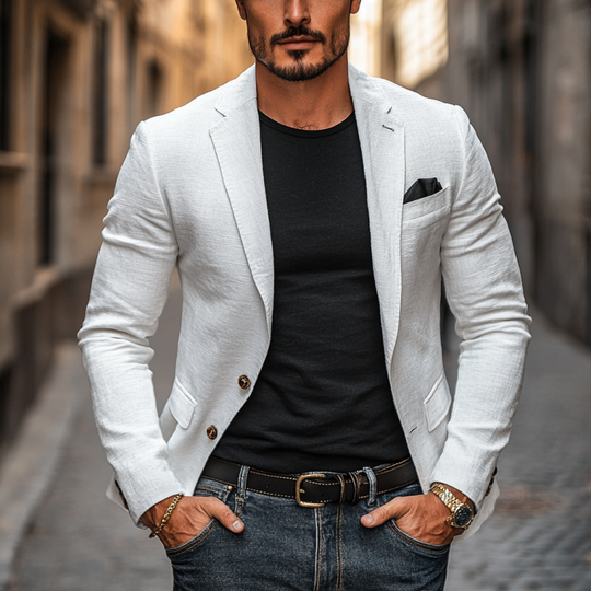 Men's Casual Linen Blended Notched Lapel Single Breasted Slim Fit Blazer 9944194908344