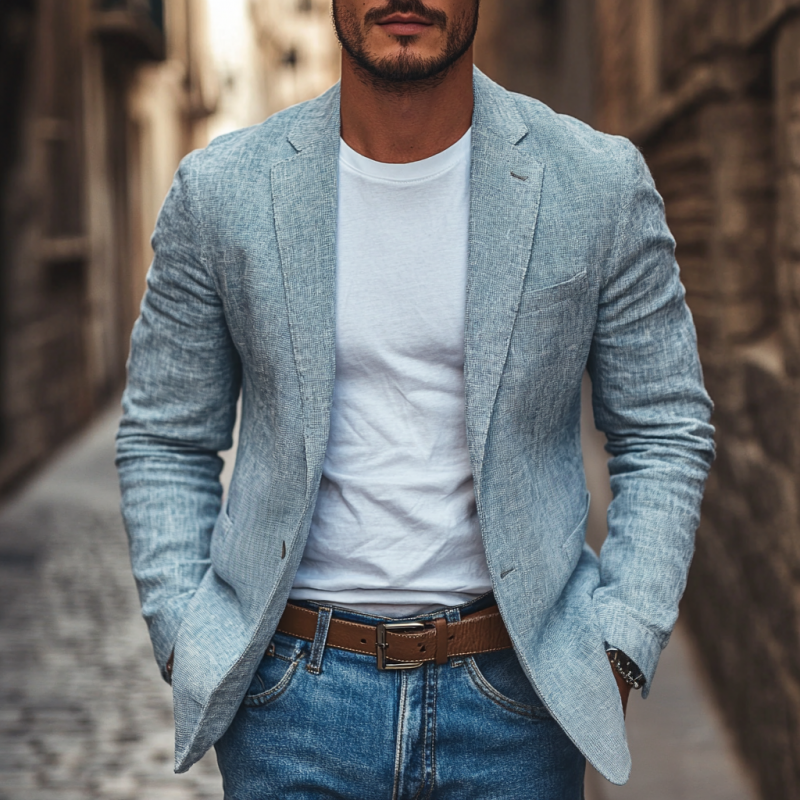 Men's Casual Linen Blended Notched Lapel Single Breasted Slim Fit Blazer 9944195694776