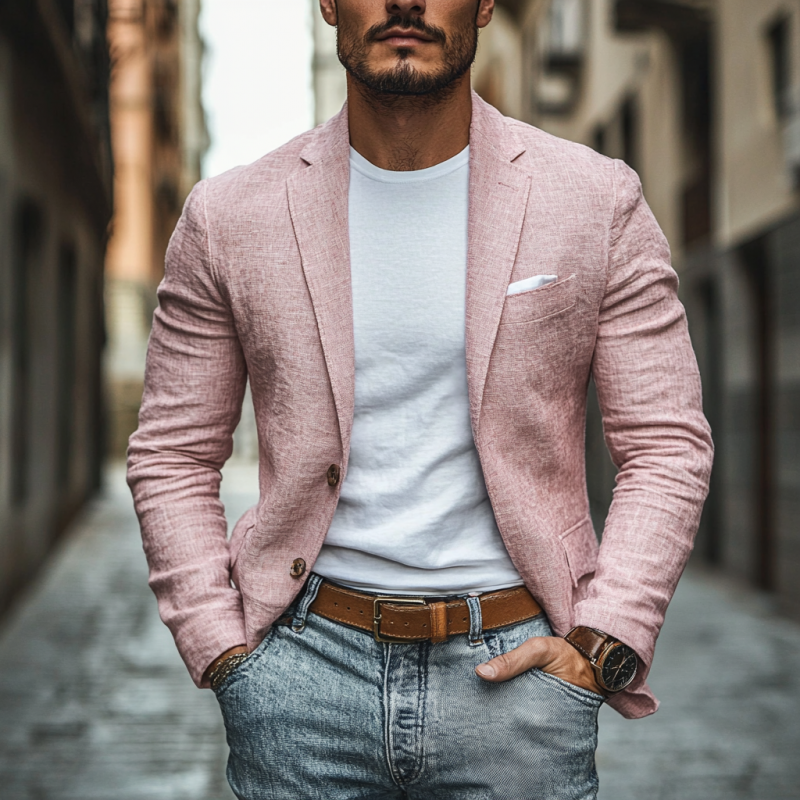 Men's Casual Linen Blended Notched Lapel Single Breasted Slim Fit Blazer 9944196612280