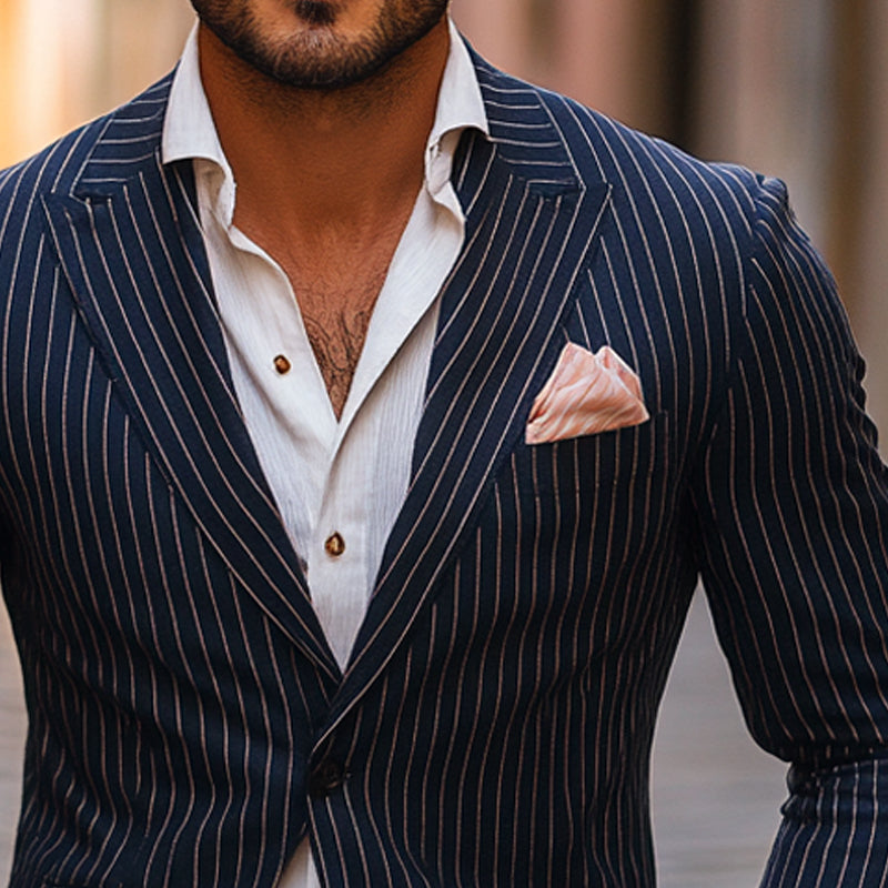 Men's Striped Casual Single Breasted Blazer 9949424550072