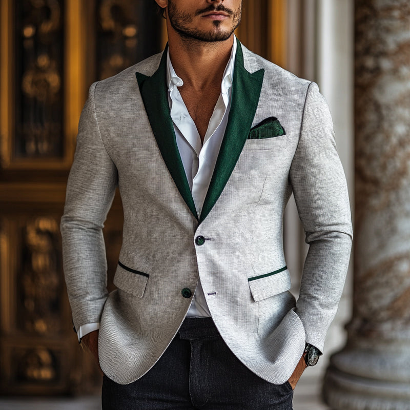 Men's Cotton And Linen Contrast Velvet Blazer 9949424222392