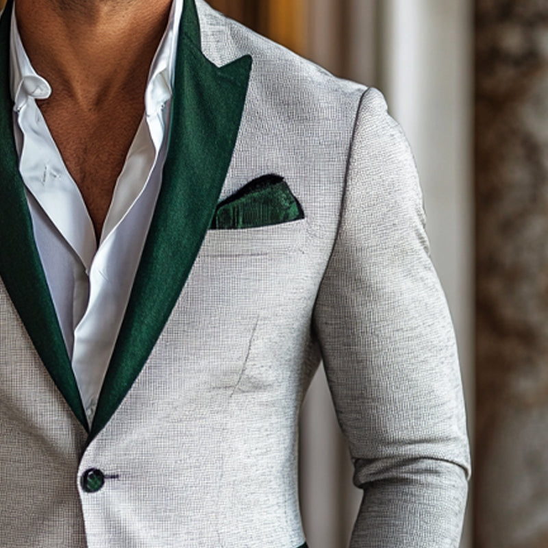 Men's Cotton And Linen Contrast Velvet Blazer 9949424222392
