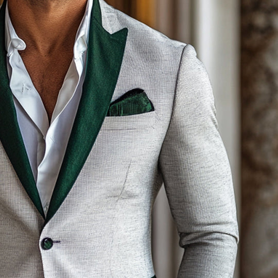 Men's Cotton And Linen Contrast Velvet Blazer 9949424222392