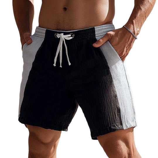 Men's Summer Black And White Stitching Casual Lace-Up Shorts 9949420585144