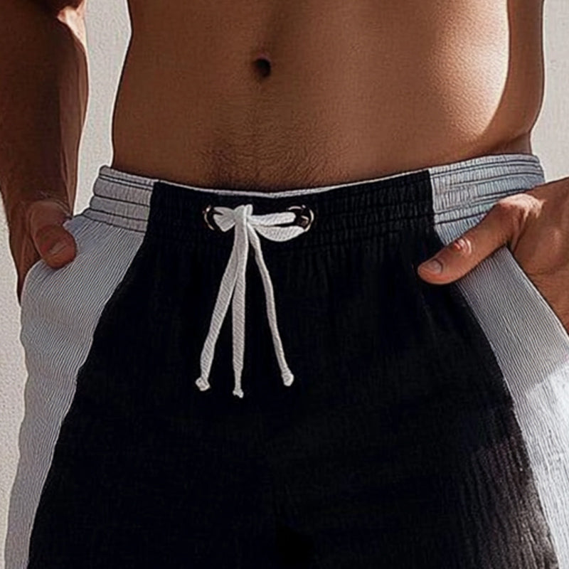Men's Summer Black And White Stitching Casual Lace-Up Shorts 9949420585144