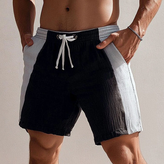 Men's Summer Black And White Stitching Casual Lace-Up Shorts 9949420585144