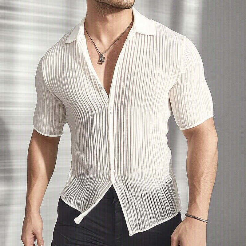 Men's Summer Lightweight Textured Slim-Fit Short-Sleeved Shirt DTT25061003