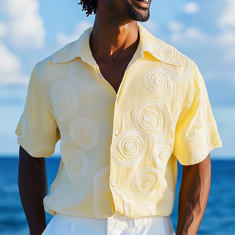 Men's Spring Fashion Three-Dimensional Swirl Embroidery Short Sleeve Shirt DTT25061004