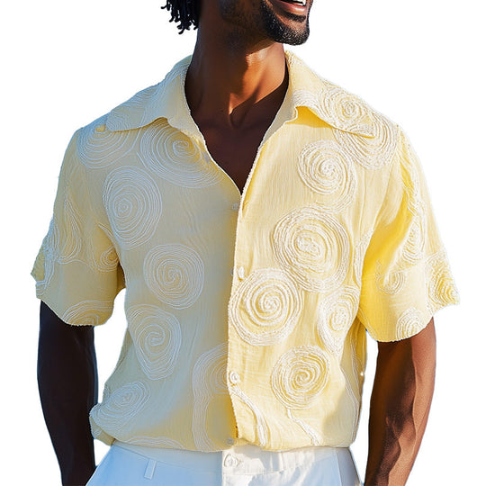 Men's Spring Fashion Three-Dimensional Swirl Embroidery Short Sleeve Shirt DTT25061004