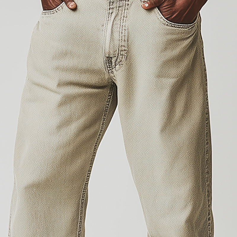 Men's Spring Retro Simple Solid Color Denim Casual Pants DTT25061115