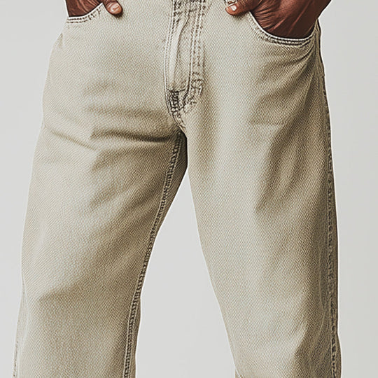 Men's Spring Retro Simple Solid Color Denim Casual Pants DTT25061115