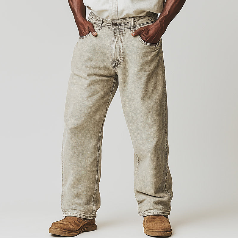 Men's Spring Retro Simple Solid Color Denim Casual Pants DTT25061115