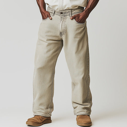 Men's Spring Retro Simple Solid Color Denim Casual Pants DTT25061115