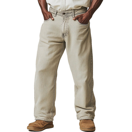 Men's Spring Retro Simple Solid Color Denim Casual Pants DTT25061115