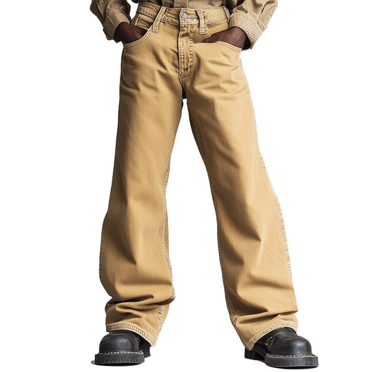 Men's Spring Retro Simple Solid Color Denim Casual Pants DTT25061116
