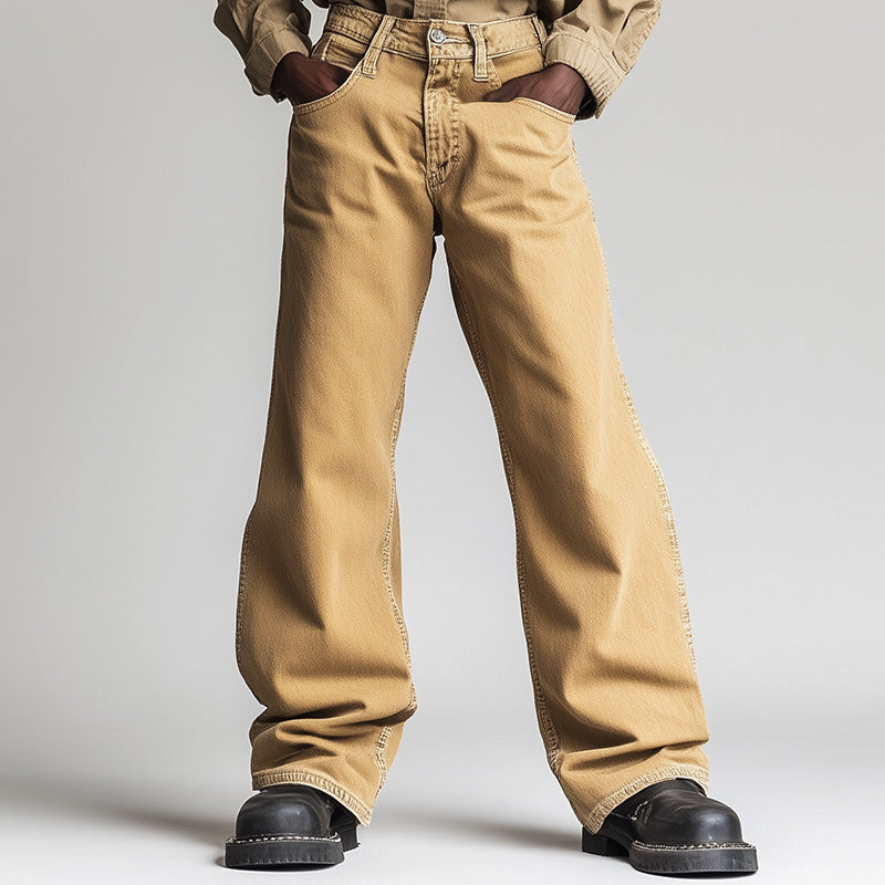 Men's Spring Retro Simple Solid Color Denim Casual Pants DTT25061116