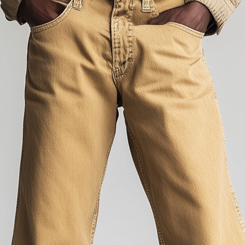 Men's Spring Retro Simple Solid Color Denim Casual Pants DTT25061116