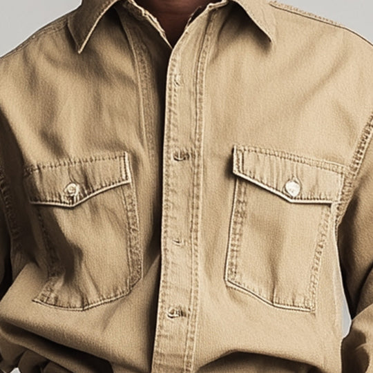 Men's Spring Retro Simple Solid Color Denim Long Sleeve Shirt DTT25061113