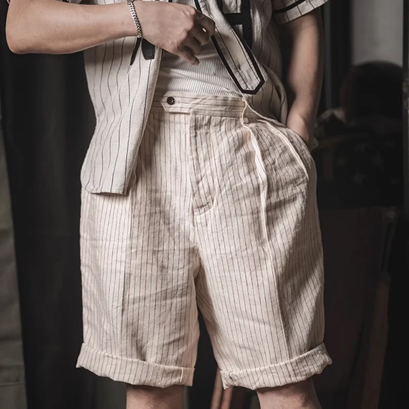 Men's Striped Cotton And Linen Straight Casual Shorts 9952302661816