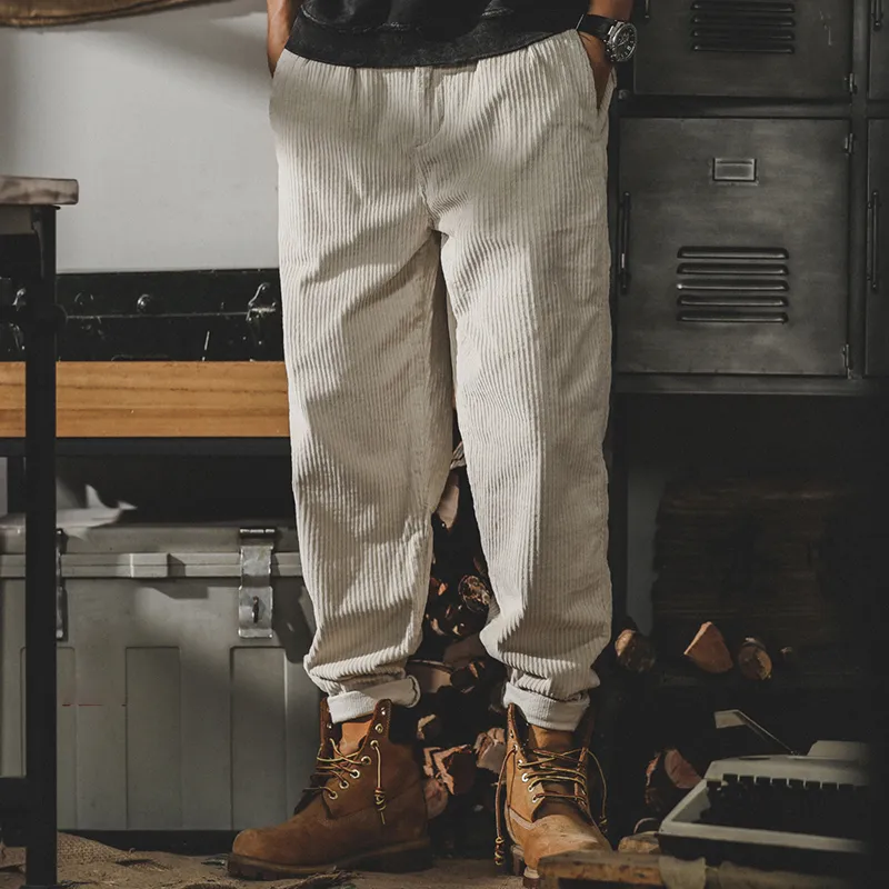 Men's Solid Color Corduroy Straight Casual Pants 9952302727352