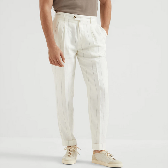 Men's Spring and Summer Fashion Classic Casual Suit Pants Cotton and Linen Striped Pants 9952295256248