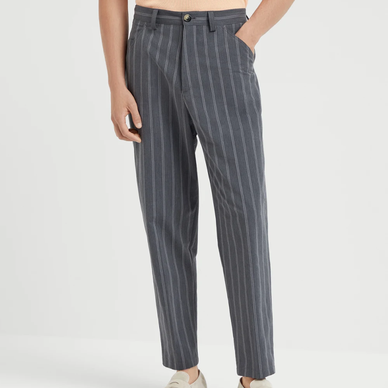 Men's Spring Fashion Classic Casual Cotton and Linen Striped Woven Fabric Pants 9952295289016