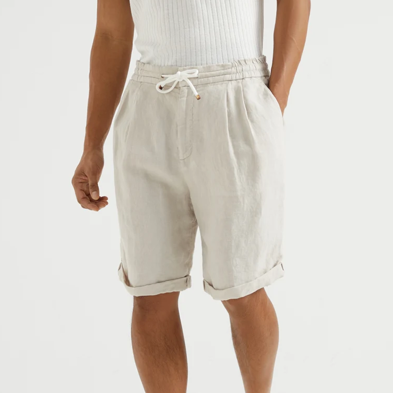 Men's Classic Casual Elastic Waist Cotton and Linen Shorts 9952302923960